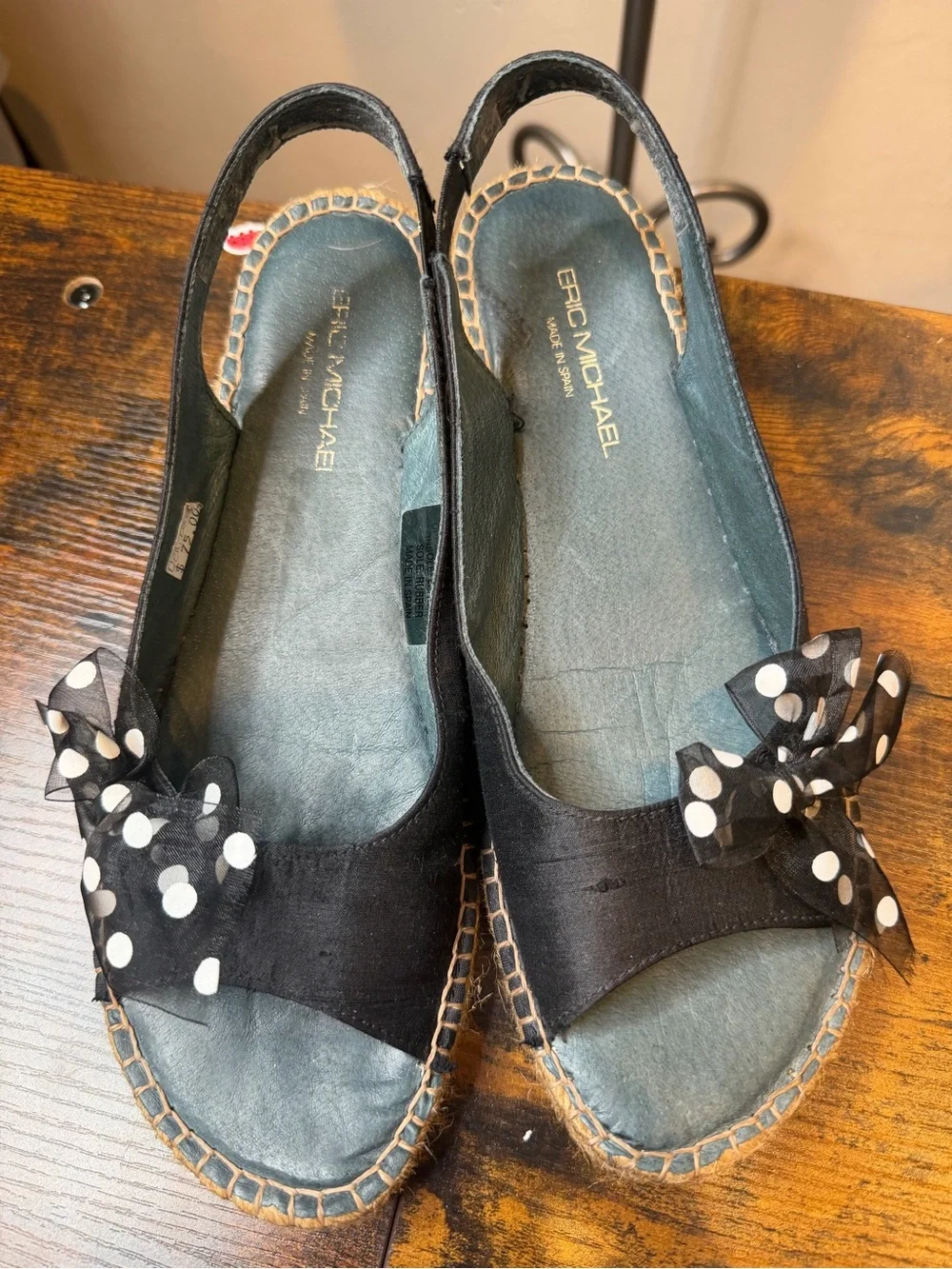 Eric Michael Black Espadrille Wedges with Polka Dot Bow Size 39/US8